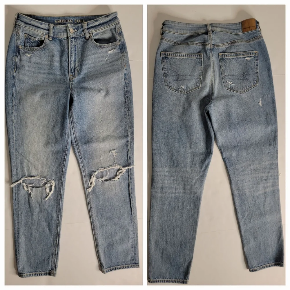 American Eagle Sz 4 Mom Jeans Comfort Stretch Waistband Distressed High Rise